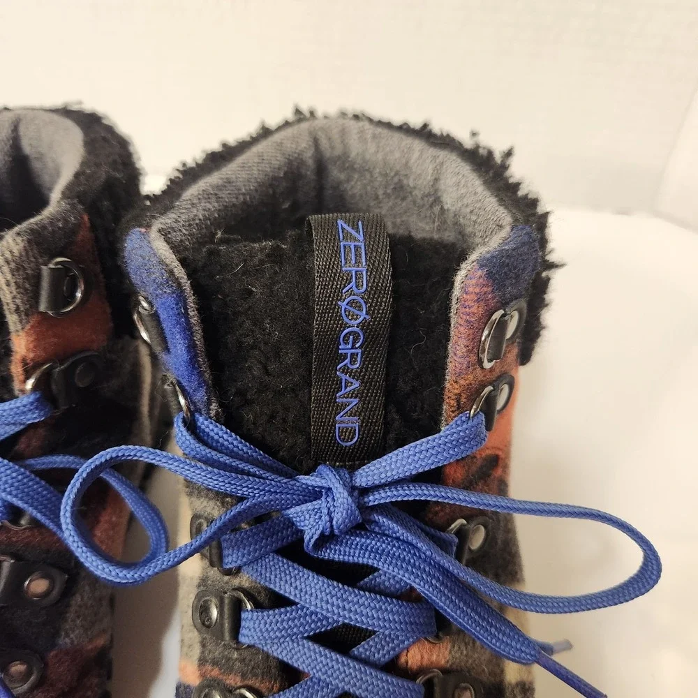 Cole Haan Womens‎ ZEROGRAND Hiker Boot Blue Plaid Womens Size 8B